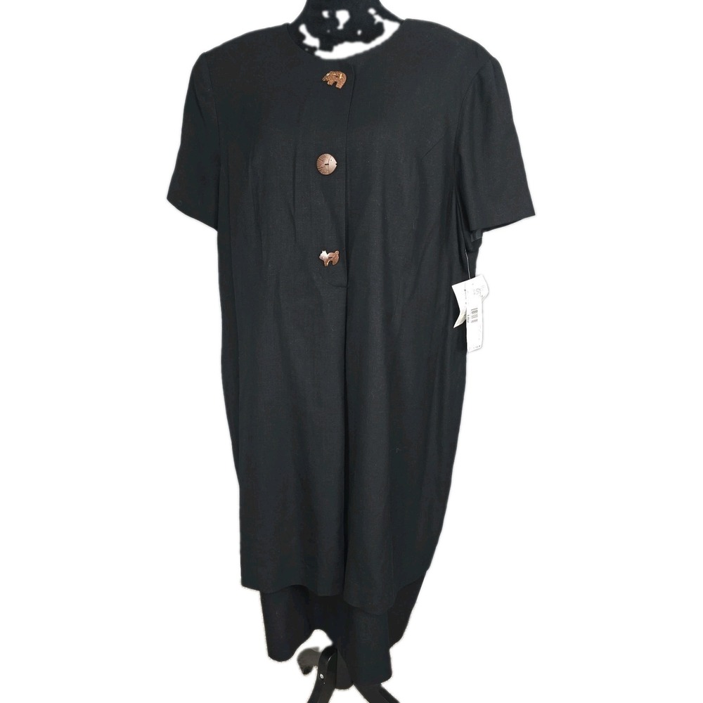 Evan Picone Lagenlook Midi Dress 18 Black Flax Rayon Artsy Office Teacher